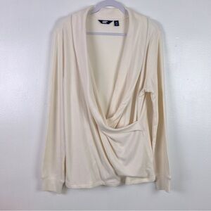 Lands’End Women’s 1X Ribbed Stretchy Faux Wrap Long Sleeve Top